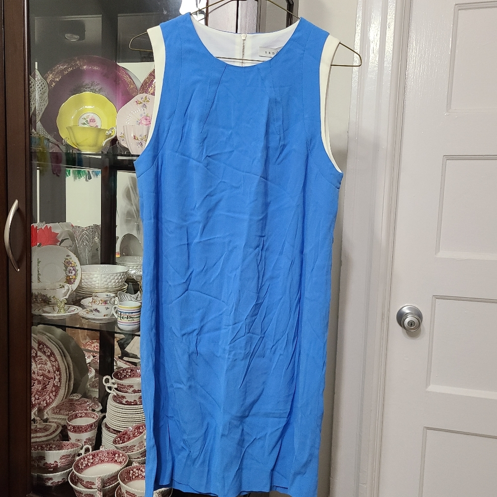 Sandro Women's Blue and White Sheath Dress Workwear Business Luxury Size 1 NWT